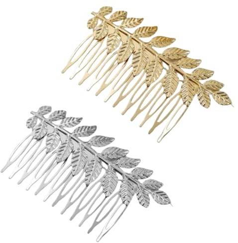 JchEnye 2 peignes décoratifs en or et en argent, accessoires de cheveux, accessoires de cheveux en forme de feuilles, adaptés à la conception de coiffure et aux femmes.