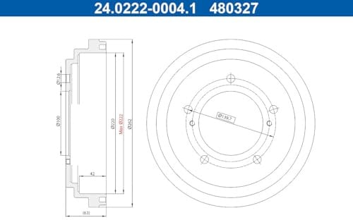 ATE 24.0222-0004.1 Rear Brake Drum Diameter 220.0 mm