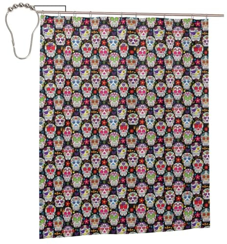 Rideau de douche 152,4 x 182,9 cm avec motifs de têtes de morts et fleurs colorées pour salle de bain, hôtel, toilettes, décoration de porte
