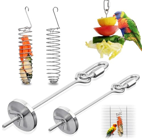 4 PCS Bird Food Holder for Cage, Parrot Fruit Skewers Vegetable Hanging Basket Stainless Steel Rat Enrichment Toys Bird Treat Feeders and Rodent Foraging Puzzle Toy