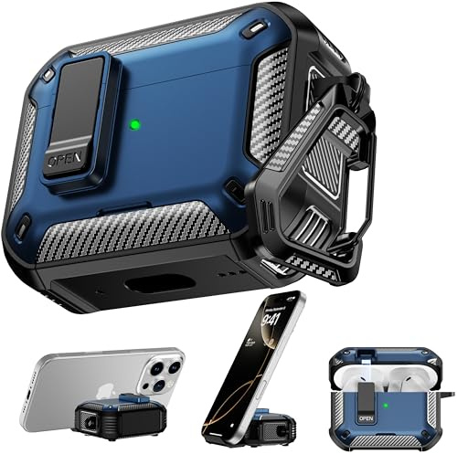 RFUNGUANGO AirPods Pro 3 Hülle, MagSafe Reinigung Handyhalter, Blau | Magnetische MagSafe-Ladung, stoßfeste Schutzhülle mit Reinigungsset & Handyhalter für Apple AirPods Pro 3