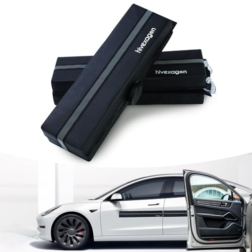 Car Door Dent Protectors Compatible with Steel or Aluminum Door - Removable Soft Cushion Protector Made with PU Leather and Built in Magnets and Suction Cups for All Types of Door Frame (1, Black)