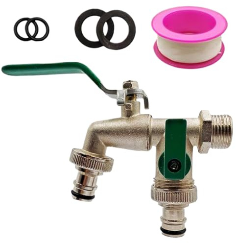 GkgWuxf Divididor De Manguera 2 Vías Resistente - Grifo Doble Para Cocina Con Dos Boquillas - Práctico Divisor De Grifo Con Dos Boquillas Para Jardín Lavandería Baño Césped Y Cocina