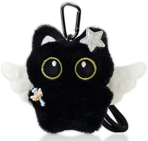 Leseogye Schwarze Schlüsselanhänger Katze, Süße Katze Plüsch Anhänger mit Erdbeere Haltender, Lustiger Taschen Anhänger, Geschenke für Katzenliebhaber, Frauen, Kinder