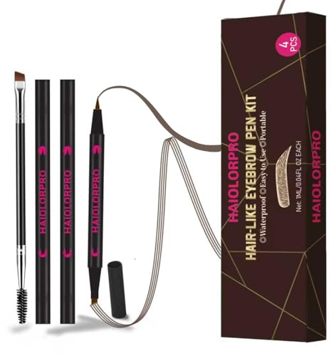 HAIOLORPRO Eyebrow Pen, Microblading Eyebrow Pencils Waterproof, 2-in-1 Hair-Like Brow Pen with 4 Fork Tip and Precise Tip for Natural-Looking Brows, Last All Day-4PCS, Dark Brown