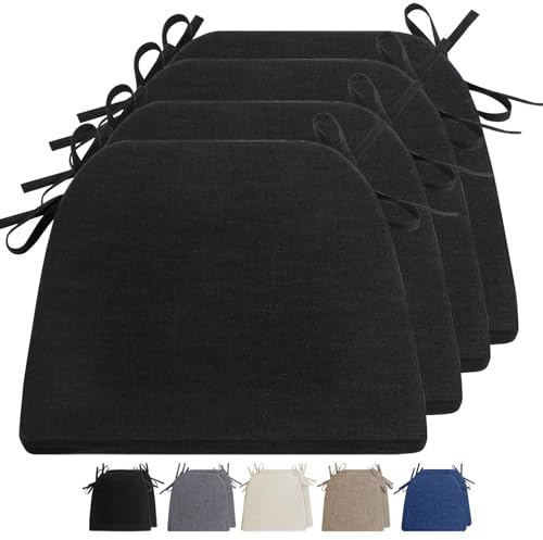 4pcs Stuhlkissen mit Bändern Waschbare Rutschfestes Sitzkissen rutschfeste Hufeisen Sitzkissen Leinen Memory Baumwolle Kissen Dicke Sitzauflagen Ideal für zu Hause und Gartendekoration42 * 40 * 4cm