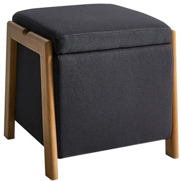 Beliani Pouf Hocker mit Stauraum Stoff schwarz quadratisch 40x40 cm Polsterhocker 44 cm hoch Edland