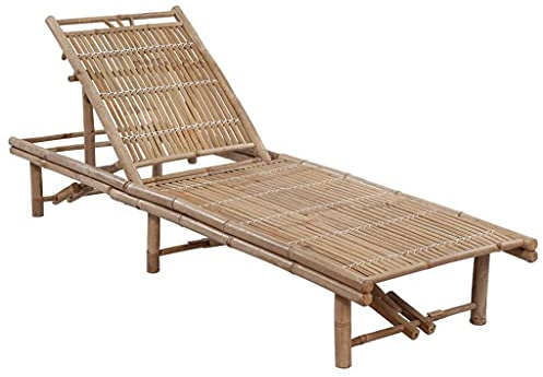 HGFDCBK Bambus Gartenliege mit Auflage, verstellbare Rückenlehne in 3 Stufen, Sonnenliege für Garten zum Entspannen, Lesen und Sonnenbaden, robuste und Pflegeleichte Relaxliege aus Bambus
