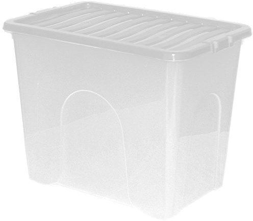 Large Plastic Storage Clear Box With Clear Lid Strong Stackable Container Made In U.K. - Set of 3 (80Litre)