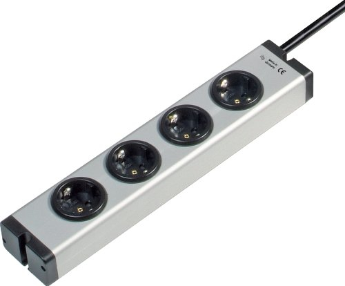 ALU HiFi 4-Fach Steckdosenleiste - Massives VOLL-Aluminium-Gehäuse und Vollkupferschiene - Hi-Fi-Leiste mit 2,5mm²-Zuleitung mit geradem Zentralstecker- 0600x0004203a - Bodo Ehmann