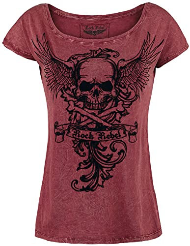 Rock Rebel by EMP Damen rotes rockiges T-Shirt in Crinkles-Waschung mit Totenkopf-Print XXL