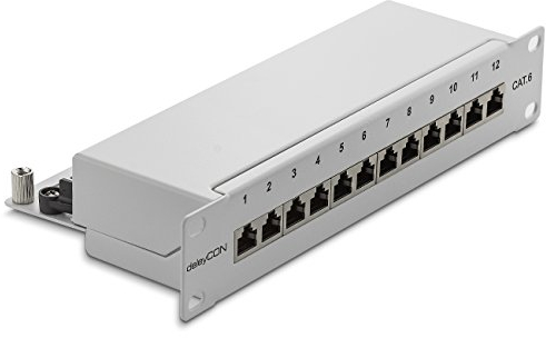 deleyCON CAT 6 Patchpanel Verteilerfeld 12 Port - Desktop 10 Zoll Rackeinbau Servermontage - RJ45 - Geschirmt - TIA568A TIA568B Grau