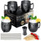 LINALL Moscow Mule Mug - Set di 4 tazze in acciaio inossidabile placcato nero, 18 oz, per bevande per bambini (4 pezzi)