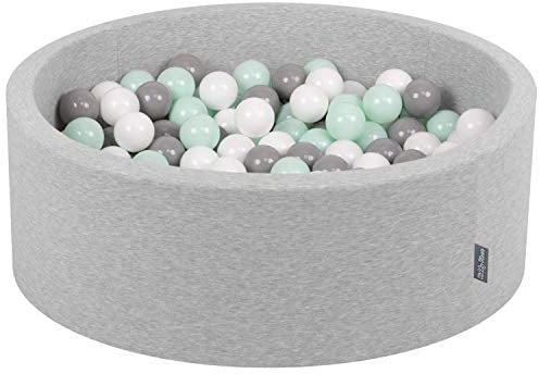 KiddyMoon 90X30cm/300 Bolas ∅ 7Cm Piscina De Bolas para Ninos Hecha En La UE, Gris Clr:Blanco/Gris/Menta