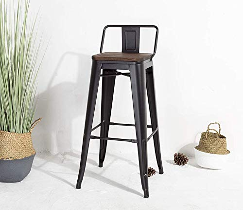 JA STORE FR – Hocker Factory Metall schwarz matt und Sitzfläche aus Holz, Höhe 76 cm