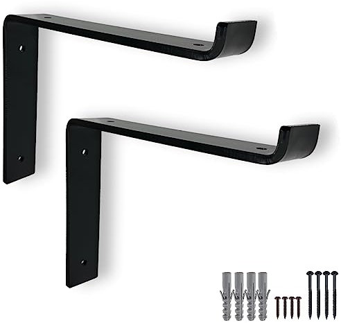 Heavy Duty Shelf Brackets Rustic Scaffold Board Shelving Industrial Iron/Steel Metal (Pair) by BMF Direct® (225mm 9 - Down Black)