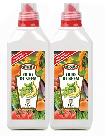 Olio di Neem Offerta 2 flaconi da 1 litro di Olio Vergine di Neem Puro spremitura a Freddo 100% Puro Non Raffinato- Uso Professionale Giardino - Aree Esterne - coltivazioni