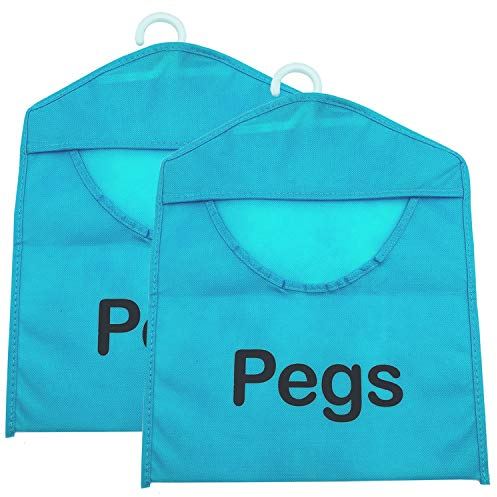 SOL 2pk Hanging Peg Bag, 39cm x 28cm Clothes Clip Holder for Washing Line, Washable Storage with Hanger, Double-Stitched Reusable Basket, Made for UK Weather, Convenient Organiser for Laundry