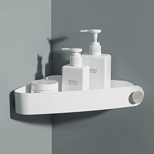 Sotfamily Duschablage ohne Bohren Ecke, 1 Stück Duschregal Badregal ohne Bohren mit Klebepad, Rostfreier Kunststoff Shampoo Halterung für Dusche für Badezimmer, Weiß