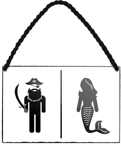 schilderkreis24 Blechschild WC/Toilette – witzige Tür-/Wanddeko fürs Bad & Gäste-WC: (Pirat Meerjungfrau)