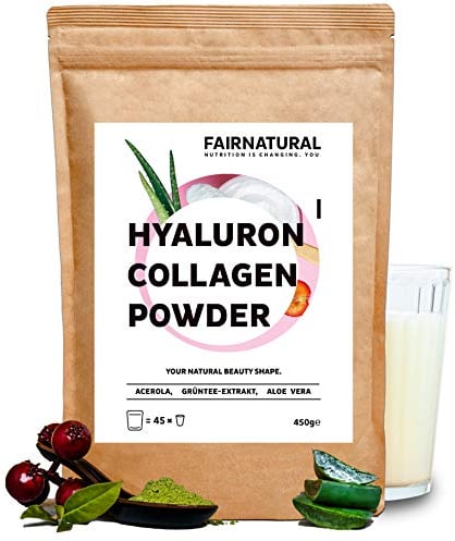 FAIRNATURAL® Kollagen & Hyaluron Pulver mit Vitamin C [DEUTSCHE WEIDEHALTUNG] - Hydrolysat Collagen Pulver - Kollagenpulver Peptide Typ 1&3 - Collagen Powder Peptides - Beauty Hyaluron Kollagen (450g)