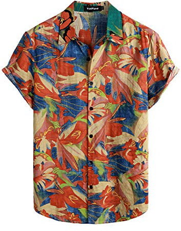 VATPAVE Mens Summer Tropical Shirts Short Sleeve Button Down Aloha Hawaiian Shirts Medium Red Blue