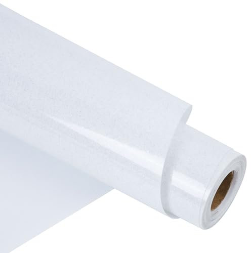RENLITONG Glitter White Heat Transfer Vinyl Rolls - 12 x 8ft HTV Vinyl for Shirts, Iron on Vinyl for Cameo - Easy to Cut & Weed for Heat Transfer Design (Glitter White)