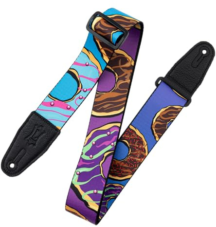 Levy's Leathers 2” Wide Polyester Guitar Strap with Genuine Leather Ends; Sprinkled & Glazed Donuts Motif (MPD2-120)