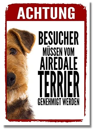 Airedale Terrier Genehmigung Dog Schild Spruch Türschild Hundeschild Warnschild Geschenkidee Sicherheitsschild Hund Privatgrundstück Hundewarnung Warnung vor dem Hund