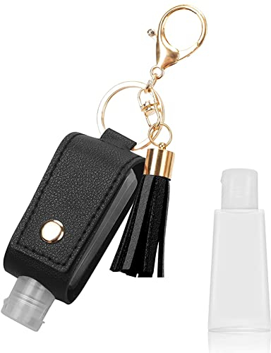 Portable Empty Travel Bottle Keychain Hand Sanitizer Bottle Holder 1oz / 30ml Small Squeeze Bottle Refillable Containers for Toiletry Shampoo Lotion Soap (1 Pcs Black)