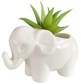 Cute Animal Elephant Shaped Ceramic Succulent Cactus Air Plant Flower Pots Planters-Plant Not Included (Small White)