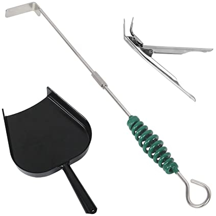 OLIGAI Grill Grate Lifter Gripper and Ash Tool Set for M/L Big Green Color Egg,Stainless Steel BBQ Ash Tool Poker and Ash Pan for Kamado Joe Classic