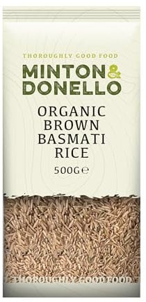 Minton & Donello - Organic Brown Basmati Rice, 500g - Low Calorie and Low In Fat - For Savoury dishes, Soups, Stews, and Salads - Sustainably Sourced