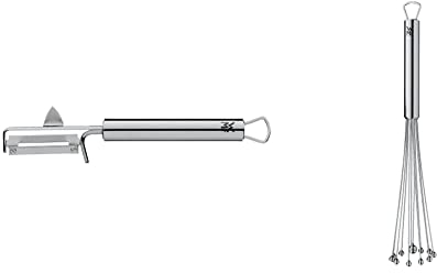 WMF Profi Plus Kartoffelschäler Pendelklinge 19 cm, Cromargan Edelstahl teilmattiert & Profi Plus Rührblitz 27 cm, Schneebesen Edelstahl -Kugeln, Cromargan Edelstahl teilmattiert, Rührbesen, Quirl