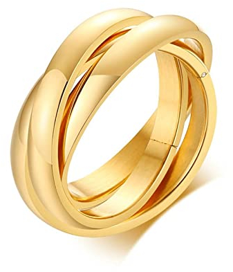 Musihy Freundschaftsringe Frau Frau, Hochzeitsringe Vintage 316l Stainless Steel Ring Dreifarbiger Drei-Ring Drehring Gold Ringgröße 7