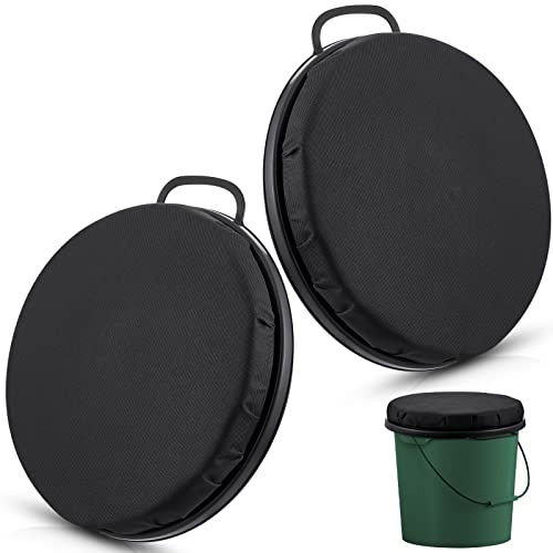 Lewtemi 2 Pcs 5 Gallon Bucket Seat 360 Degree Swivel Lid with 2 Thick Black Padded Cushion Lid with Waterproof Cover, Ideal for Winter Ice Fishing, Waterfowl Hunting, Camping and Outdoor Activities
