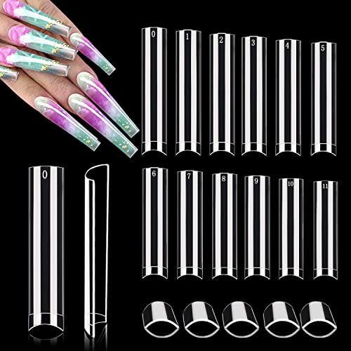 XXXL Nail Tips: 600 Pcs Clear, Straight, Tapered Square Tips for Acrylic Nails: Extra Long Half Cover French, 12 Sizes