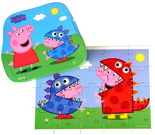 Peppa Pig - Puzzle - Peppa & George - Puzzle ab 3 - Deko-Puzzle enthält 24 Teile mit Illustrationen von Peppa Wutz und ihrem als Dinosaurier verkleideten Bruder George
