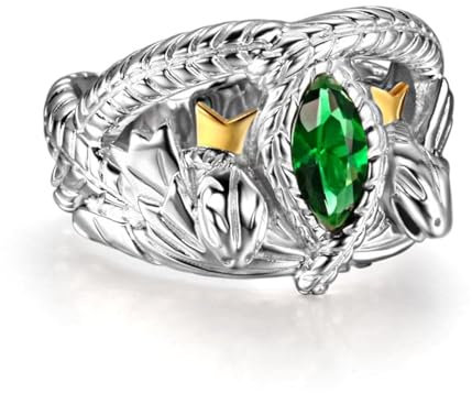 Kashasin LOTR Ehering aus 925er-Sterlingsilber, Aragorn von Barahir, Modeschmuck, Geschenk für Herren, mit Box, 33 cm, Glas