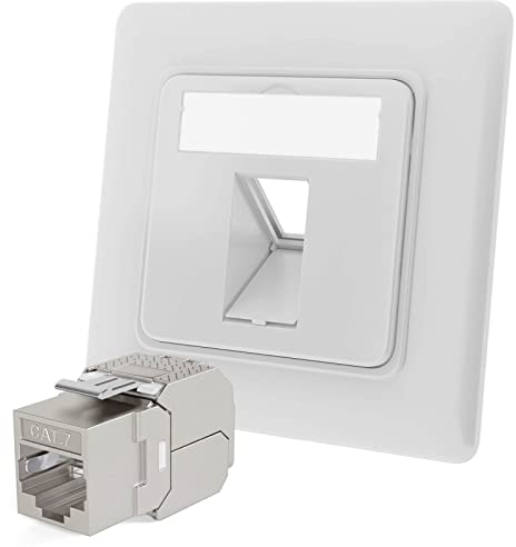 hb-digital 1-Port CAT 7 Prise réseau encastrée RAL9003 + 1 x CAT 7 Keystone RJ45 Module LAN Ethernet Keystone Prise femelle encastrable pour CAT 5e CAT 6 CAT 6a max. 10 Gbit/s STP - Blanc de signal