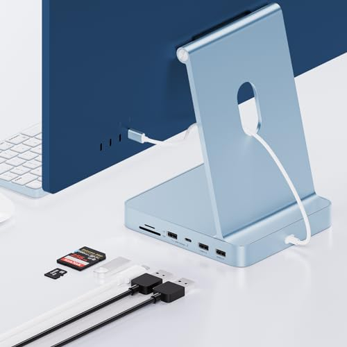 PULWTOP USB C HUB Für iMac 24 2021/2023/2024, 7 In 1 iMac USB-Hub Für iMac M1/M3/M4, iMac Zubehör Mit USB C 10gbit/s,3*USB A,SD/TF-Kartenleser,Unterstützung Von M.2 NVME SSD(Nicht enthalten),Blau