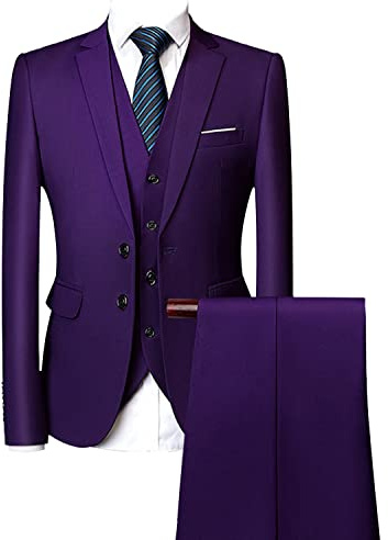 Ensemble de Costume 3 Pièces Coupe Régulière pour Hommes Pantalon Gilet Blazer d'affaires Solide à Deux Boutons Costumes de Mariage Décontractés Slim Fit pour Garçons d'honneur