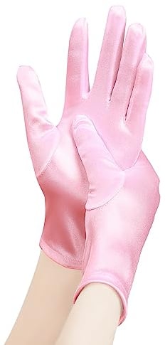 EORUBE Short Opera Satin Gloves for Women Wrist Length Banquet Gloves Tea Party Halloween Costume (Smooth 8.6 - Pink)