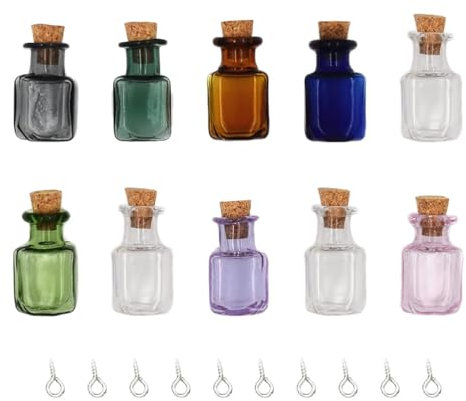 Garneck 10st Nachricht Glasflasche Farbige Zaubergläser Zierbehälter Winzige Flaschen Mini-wunschflasche Aus Glas Vorratsdosen Mit Deckel Winziger Korken Hölzern Süßigkeitenglas Siegel