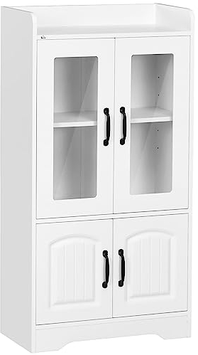 HOMCOM Vitrina de Salón Estantería Librería con Puertas de Vidrio Estante Ajustable y Bisagras de Cierre Suave para Estudio Oficina Dormitorio 60x30x116 cm Blanco