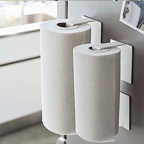 LNGFSH 2 Pièces Porte Essuie Tout Magnétique Auto-Adhésif Supports pour Papier Essuie-Tout en Dérouleur Porte Rouleau de Cuisine Mural pour Armoire de Cuisine ou Salle de Bain, Blanc