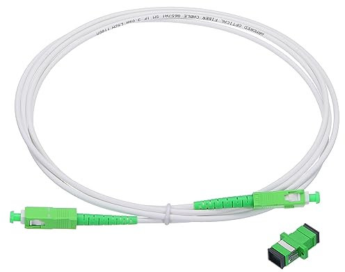 sourcing map 1Pcs 6.6Ft Single Mode Simplex OS2 Armored Fiber Optic Patch Cable LSZH SC/APC-SC/APC Jumper Optical White for Fiber Optic LAN Networks with Adapter