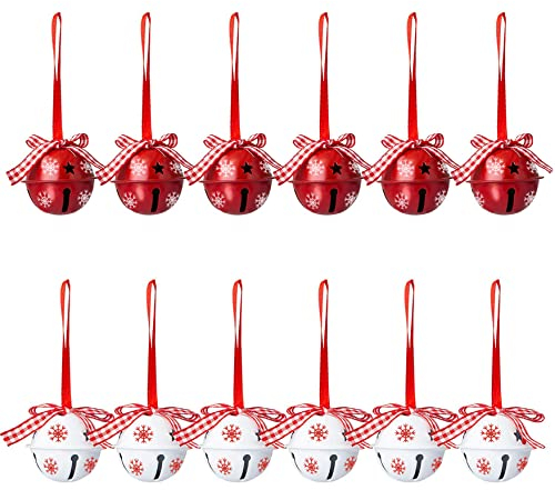 12 Stück Weihnachtsglocken mit 4cm Durchmesser,Weihnachten Schellen Glocken Anhänger Weihnachtsbaumschmuck Christbaumschmuck Weihnachtsdeko Metallglöckchen Weihnachtsbaum Anhänger,Schneeflocke