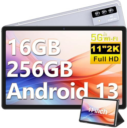 Oangcc 2025 Newest Tablet 11 Pollici Android 13, 16GB+256GB(TF 1TB), 2K FHD Schermo 2000 * 1200, 8600mAh, Octa-Core, 5MP+13MP+2MP, 4 Altoparlantis, GPS, 5G Wi-Fi, BT 5.0, Tablet con Case, Grigio