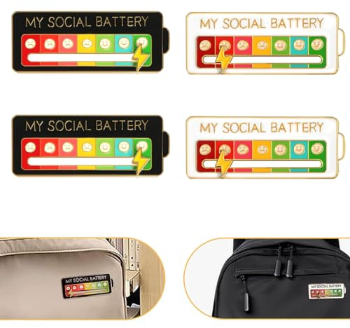 4 Stück Pins Anstecker Brosche, My Social Battery Pin, Lustige Brosche für Soziale Stimmung für 7 Tage Emaille-Pins, Slider Social Battery Badge, Social Mood Brosche Pin, Interaktive Stimmungsnadeln